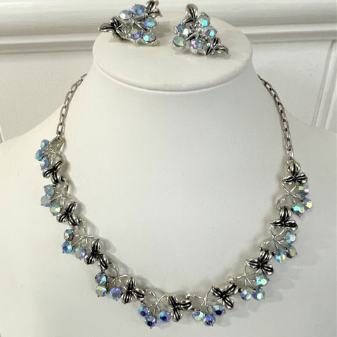 Vintage 60's AB Rhinestone Necklace & Earrings-Vintage Online-Vintage Online