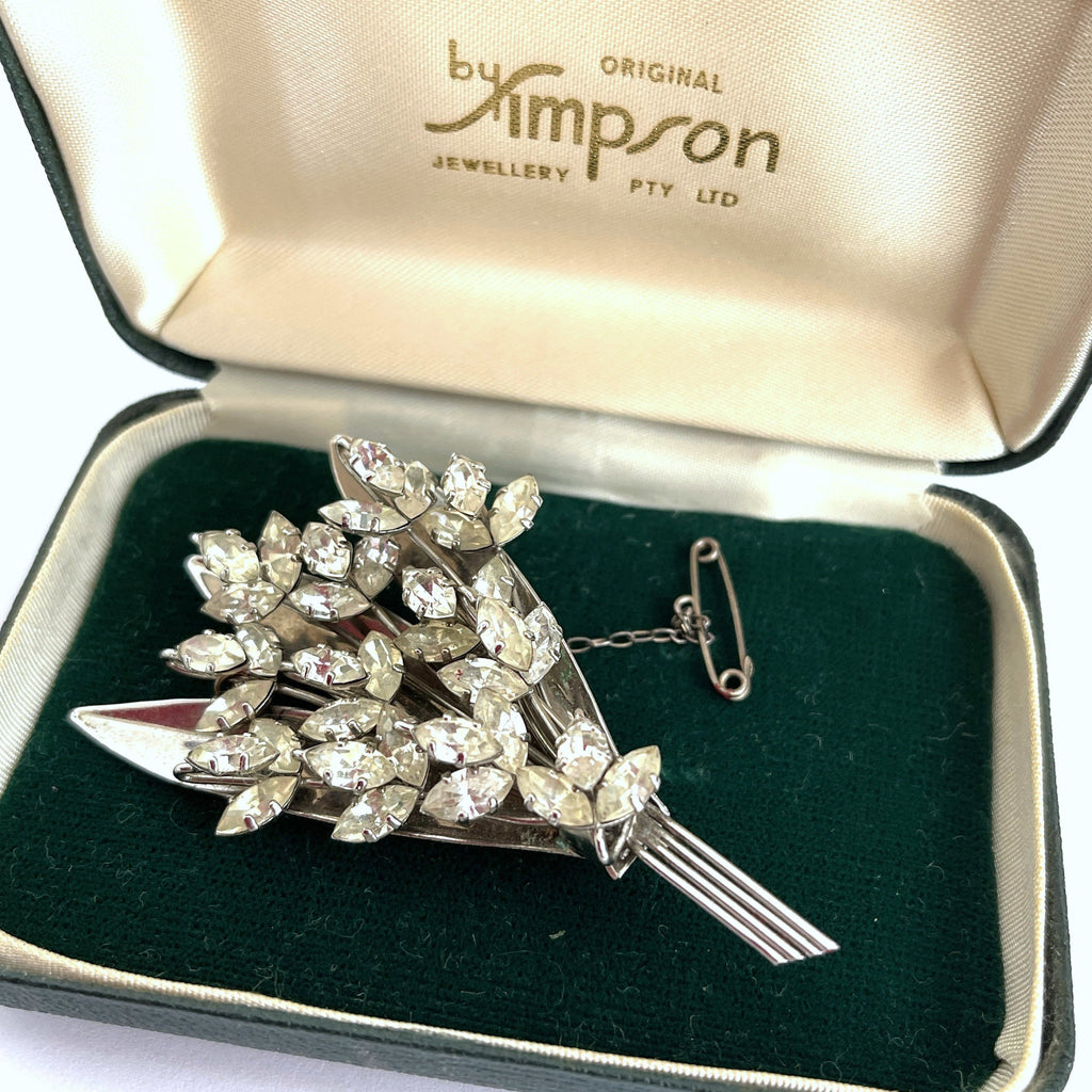 Vintage Floral Spray Brooch by Simpson, Jewel Craft 1950's, Original Box.-Donald Simpson-Vintage Online