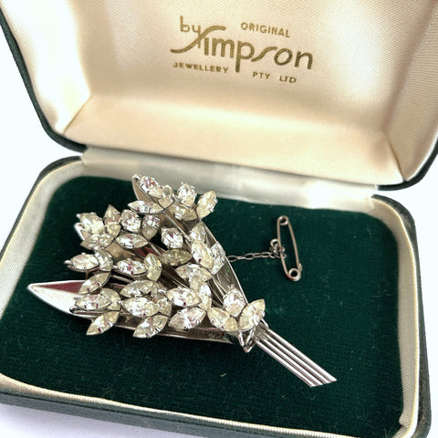 Vintage Floral Spray Brooch by Simpson, Jewel Craft 1950's, Original Box.-Donald Simpson-Vintage Online