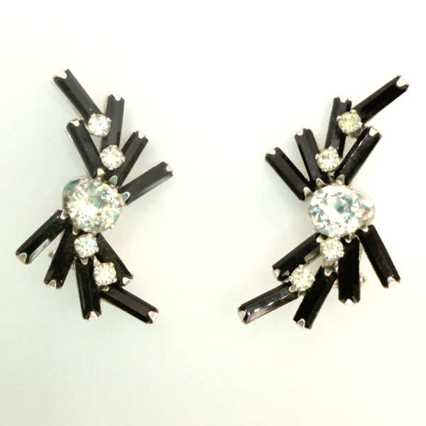 Weiss Vintage Rhinestone Climber Earrings-WEISS USA-Vintage Online