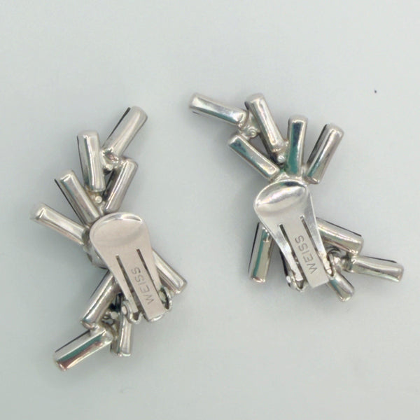 Weiss Vintage Rhinestone Climber Earrings-WEISS USA-Vintage Online