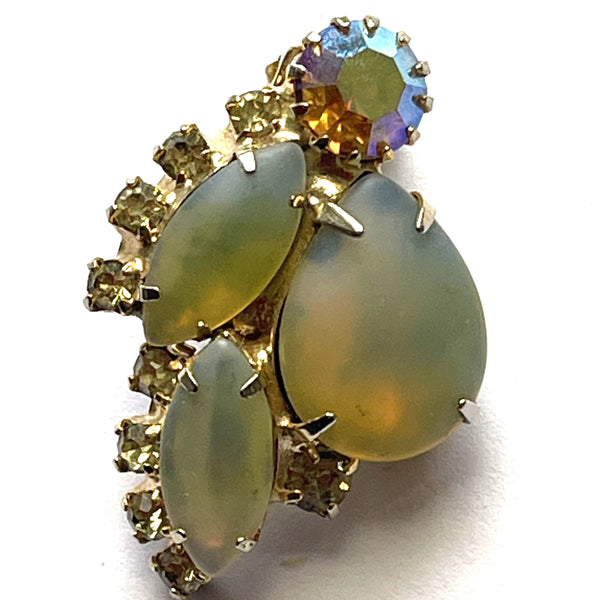 Yellow Glass Opalescent Rhinestone Vintage 60's Earrings-Vintageonline-Vintage Online