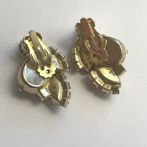 Yellow Glass Opalescent Rhinestone Vintage 60's Earrings-Vintageonline-Vintage Online