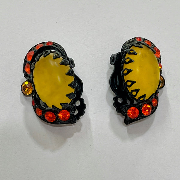 Yellow & Red Rhinestone Earrings-Vintageonline-Vintage Online