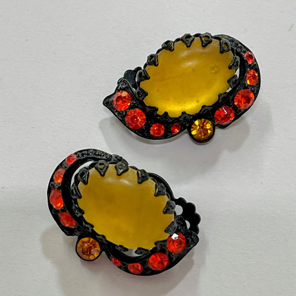 Yellow & Red Rhinestone Earrings-Vintageonline-Vintage Online