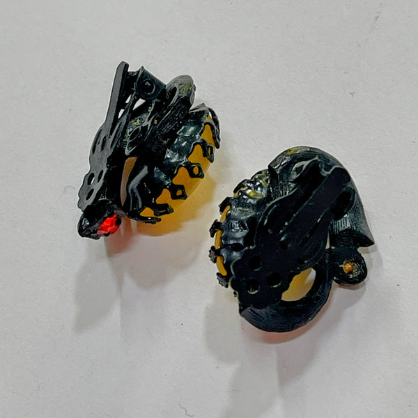 Yellow & Red Rhinestone Earrings-Vintageonline-Vintage Online