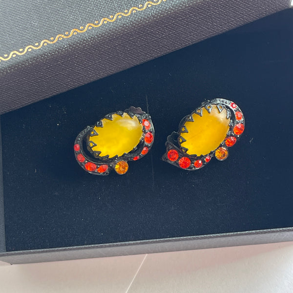 Yellow & Red Rhinestone Earrings-Vintageonline-Vintage Online