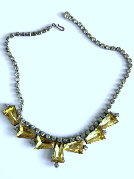 Yellow Rhinestone Vintage 60's Necklace-Vintageonline-Vintage Online