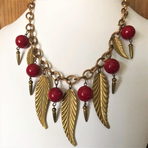 1940's Leaf & Bead Vintage Necklace Vintageonline