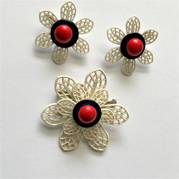 1940's Patriotic Daisy Brooch & Earrings Set-Vintageonline-Vintage Online