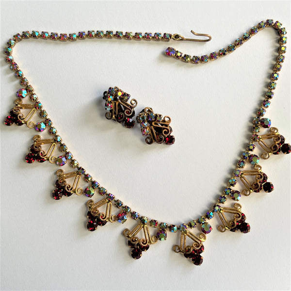 1950'S Cellinicraft Rhinestone AB Necklace & Earrings-Cellinicraft-Vintage Online