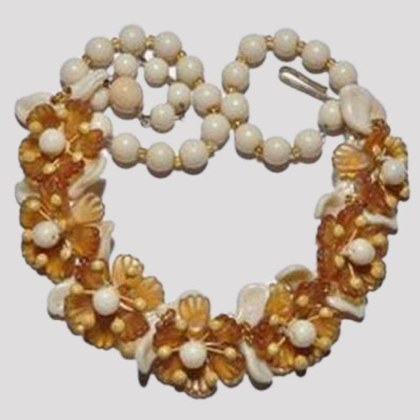 1950's Glass Bead Floral Necklace-Germany-Vintageonline-Vintage Online