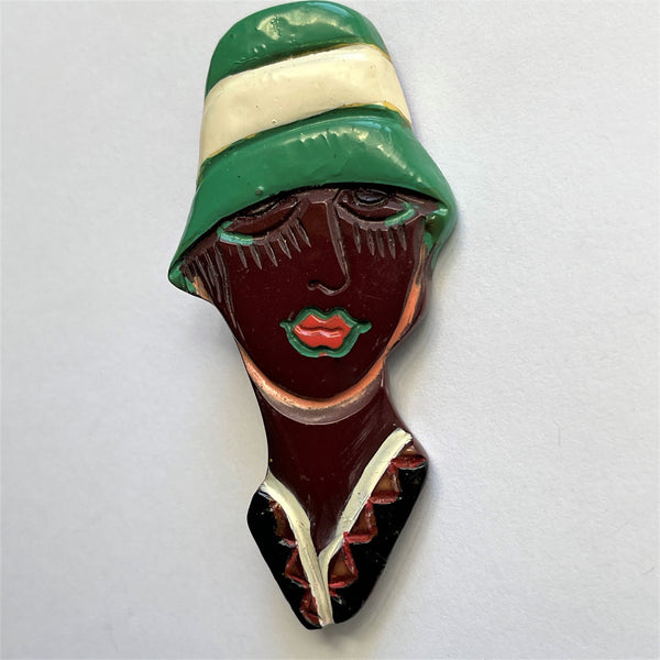 1950's Vintage Resin Lady Head Brooch-Vintageonline-Vintage Online