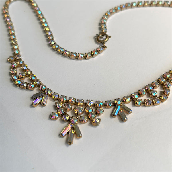 1960's Aurora Borealis Rhinestone Necklace-Vintageonline-Vintage Online