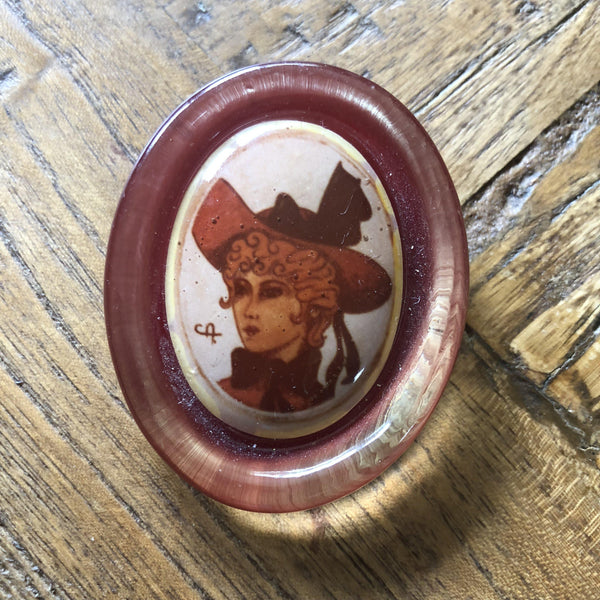 1960's Lucite Lady Head Brooch  Vintagejewelleryonline