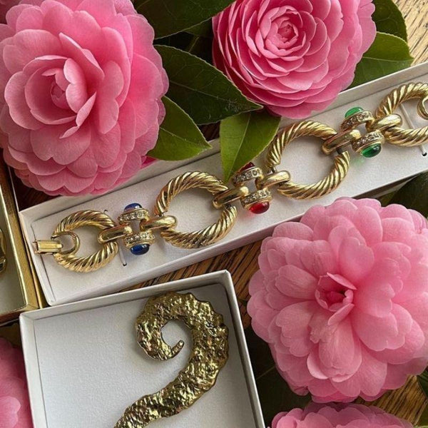 1980's Cabochon Gold tone Vintage Bracelet-Vintageonline-Vintage Online