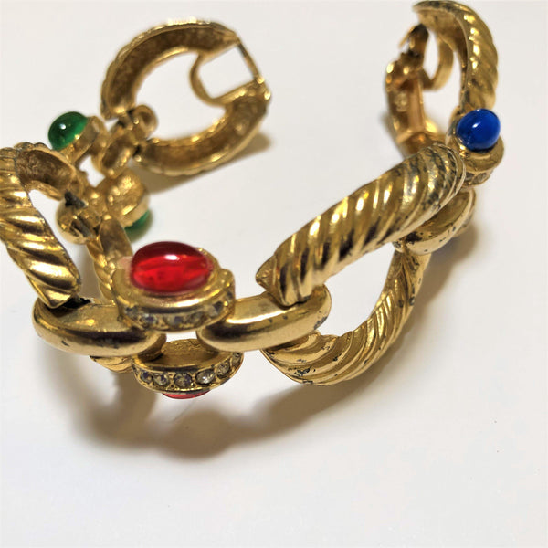 1980's Cabochon Gold tone Vintage Bracelet-Vintageonline-Vintage Online