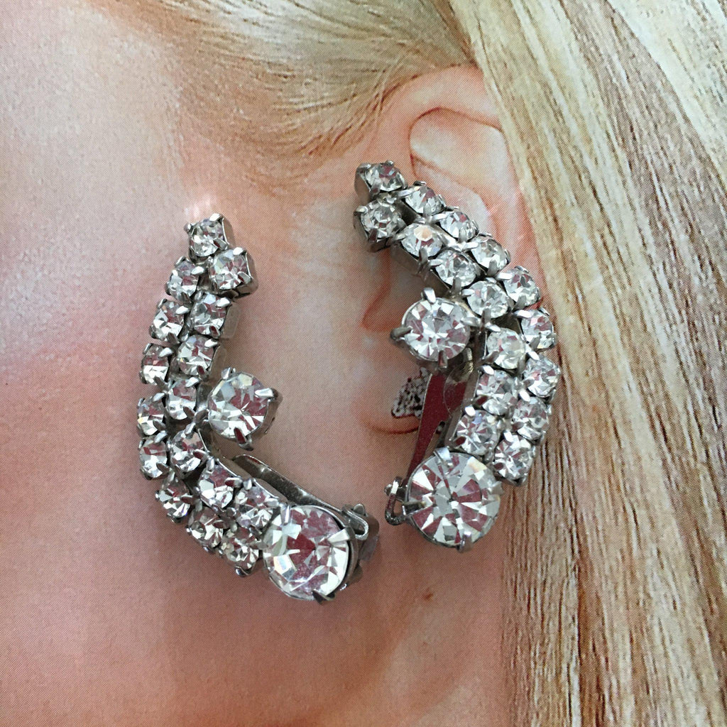 Vintage Online Jewellery | 60's Clip On Diamante Earrings