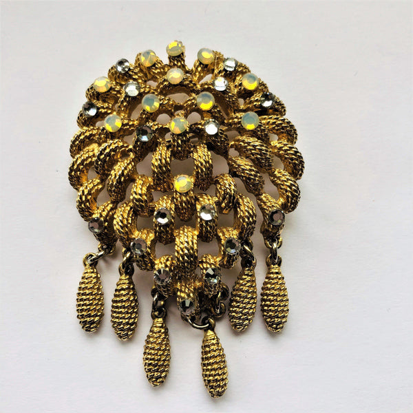 70's Gold tone Diamante  Brooch Vintageonline