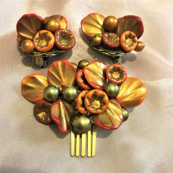 Alice Caviness New York 1940's Brooch Pin & Earrings Set Vintageonline