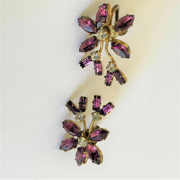 Amethyst & Crystal Clear Rhinestone 60's Earrings-Vintageonline-Vintage Online