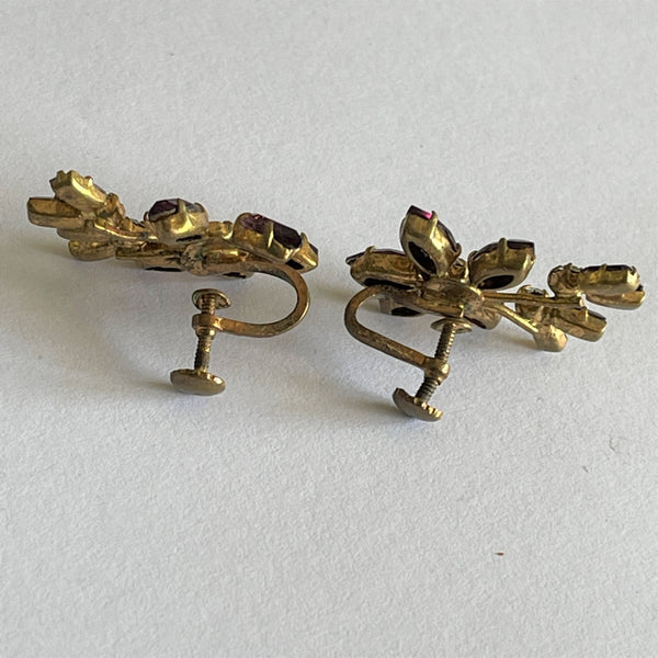 Amethyst & Crystal Clear Rhinestone 60's Earrings-Vintageonline-Vintage Online