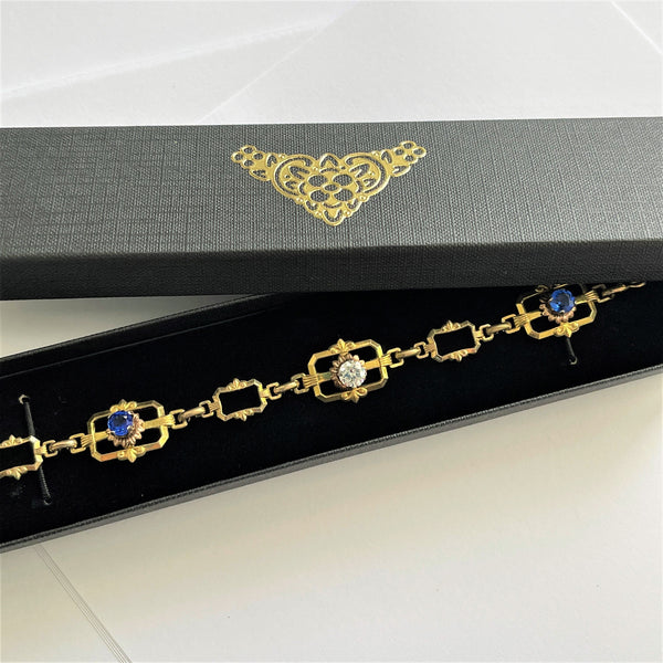 Antique Look Sapphire & Rhinestone Bracelet-Vintageonline-Vintage Online