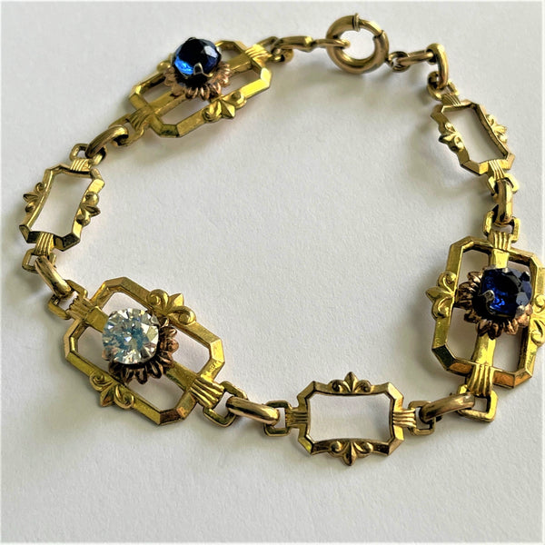Antique Look Sapphire & Rhinestone Bracelet-Vintageonline-Vintage Online