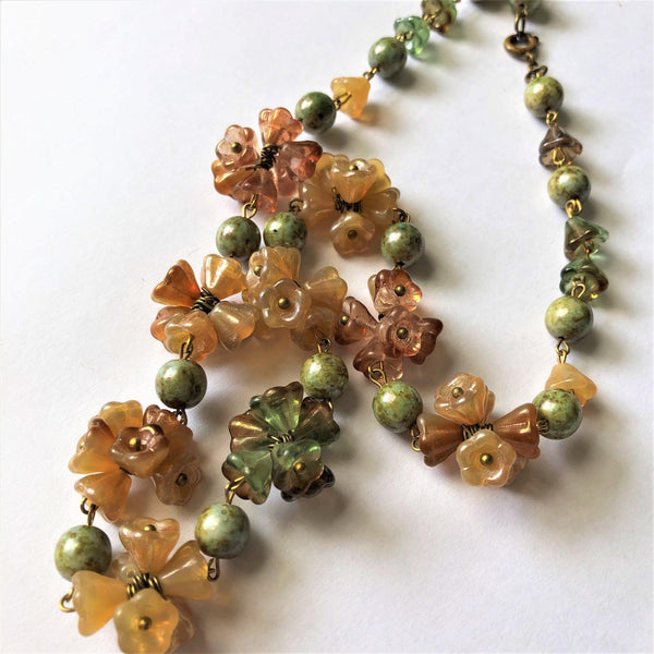 Art Deco Style Czech Glass Flower Bead Necklace-Vintage Online-Vintage Online