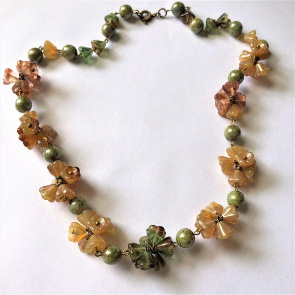 Art Deco Style Czech Glass Flower Bead Necklace-Vintage Online-Vintage Online