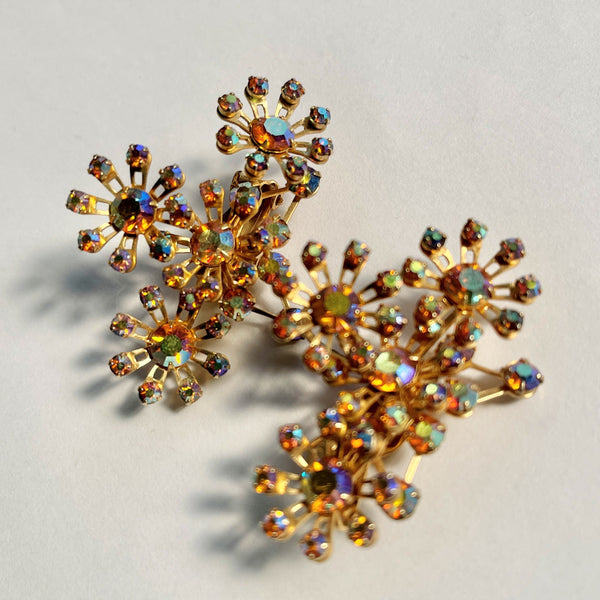 Aurora Borealis Rhinestone Designer Climbing Earrings-Vintageonline-Vintage Online