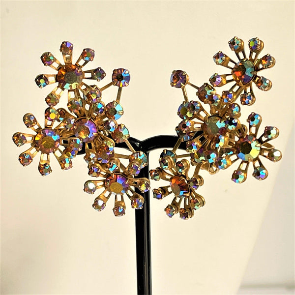 Aurora Borealis Rhinestone Designer Climbing Earrings-Vintageonline-Vintage Online