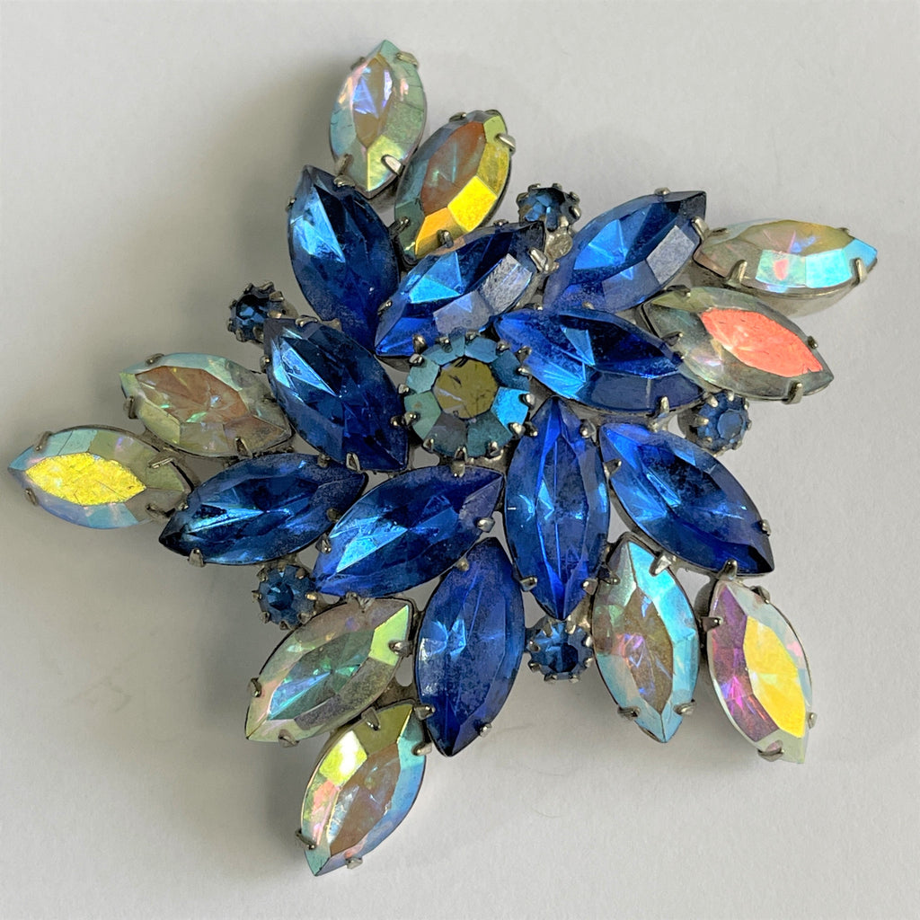 Blue Aurora Borealis Star Shaped Vintage Brooch-Vintageonline-Vintage Online