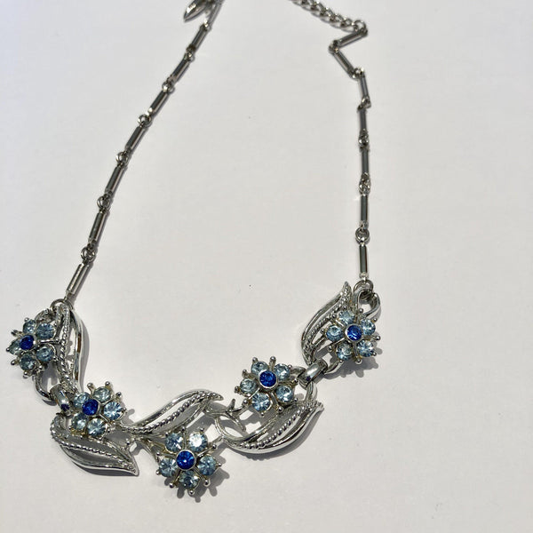 Blue Crystal Silver tone Vintage Necklace-Vintageonline-Vintage Online