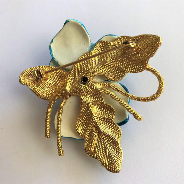 Blue Floral Ceramic Vintage Brooch-Vintageonline-Vintage Online