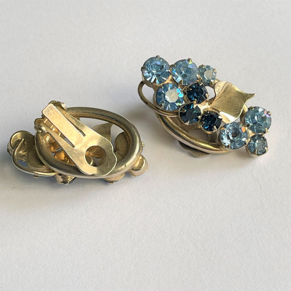 Blue Rhinestone 60's Clip On Earrings-Vintage Online-Vintage Online