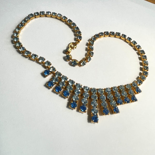 Blue Rhinestone Vintage 60's Necklace-Vintageonline-Vintage Online
