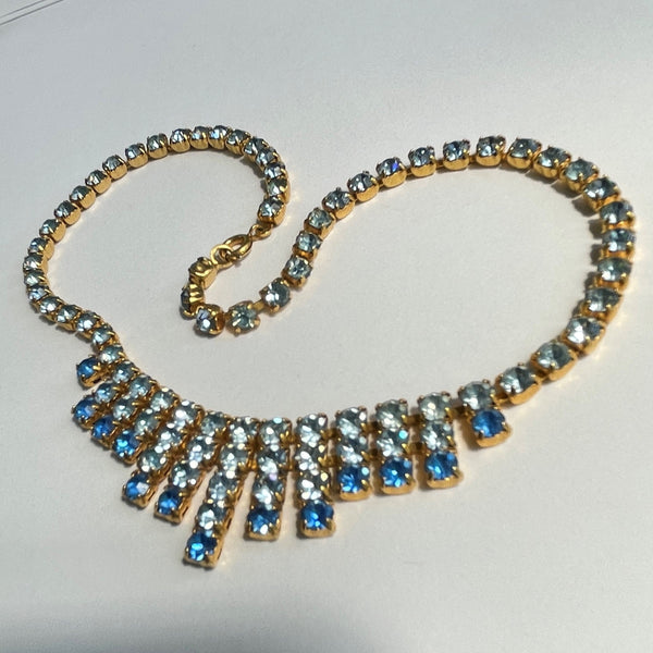 Blue Rhinestone Vintage 60's Necklace-Vintageonline-Vintage Online