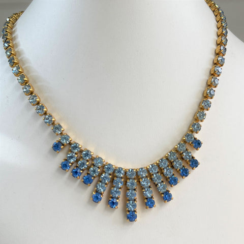 Blue Rhinestone Vintage 60's Necklace-Vintageonline-Vintage Online