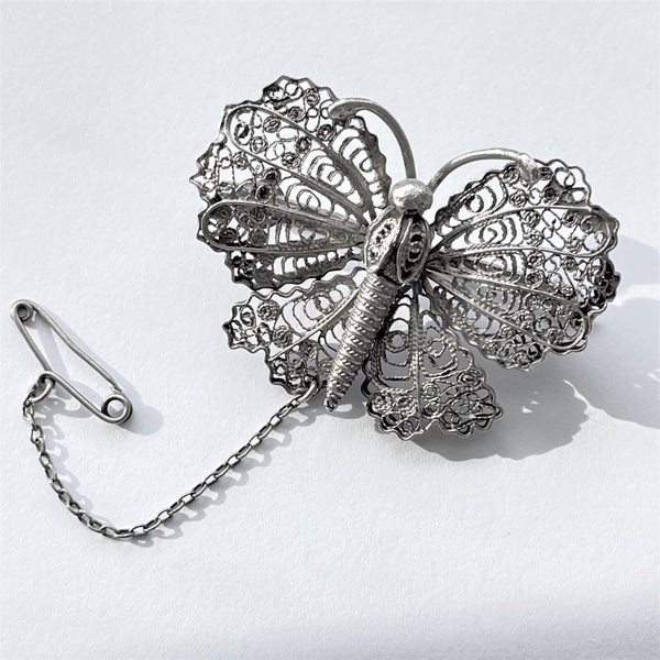 Butterfly Silver Filigree Mid Century Brooch-Vintage Online-Vintage Online