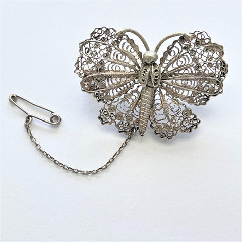 Butterfly Silver Filigree Mid Century Brooch-Vintage Online-Vintage Online