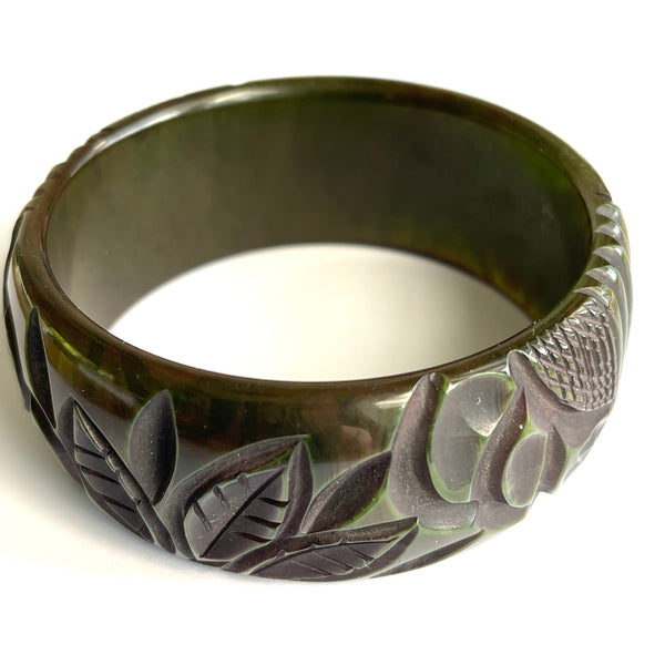 Carved Bakelite Bangle Green-Vintageonline-Vintage Online