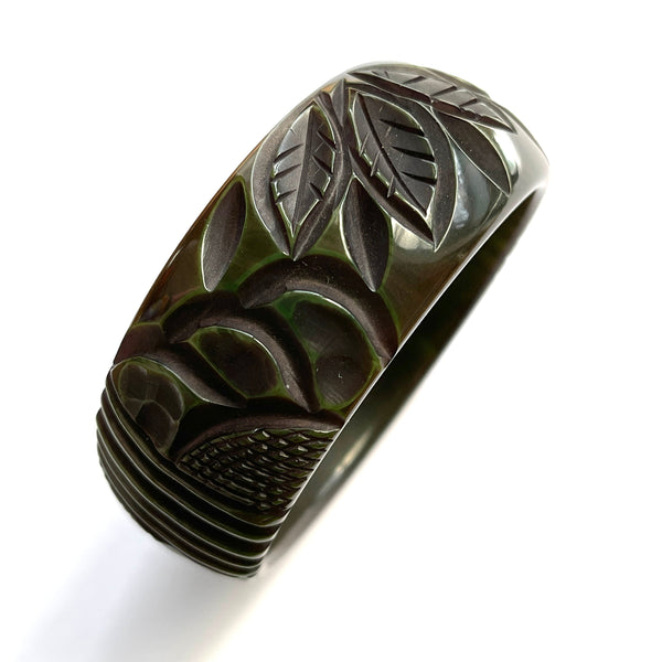 Carved Bakelite Bangle Green-Vintageonline-Vintage Online