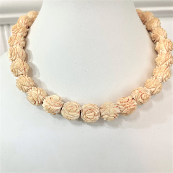 Carved Roses Bead Vintage Choker Necklace-Vintageonline-Vintage Online