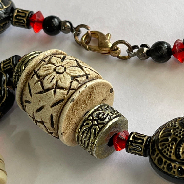 Carved Trade Bead Necklace-Vintageonline-Vintage Online