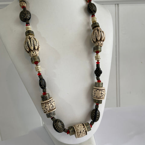 Carved Trade Bead Necklace-Vintageonline-Vintage Online