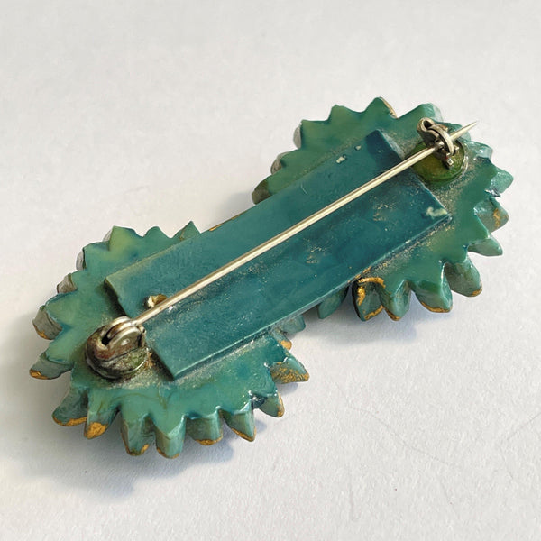 Celluloid Vintage Flower Head Brooch-Vintageonline-Vintage Online