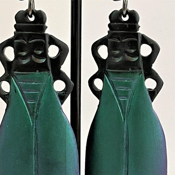 Cicada Designer Fluorescent Long Drop Earrings-Vintageonline-Vintage Online