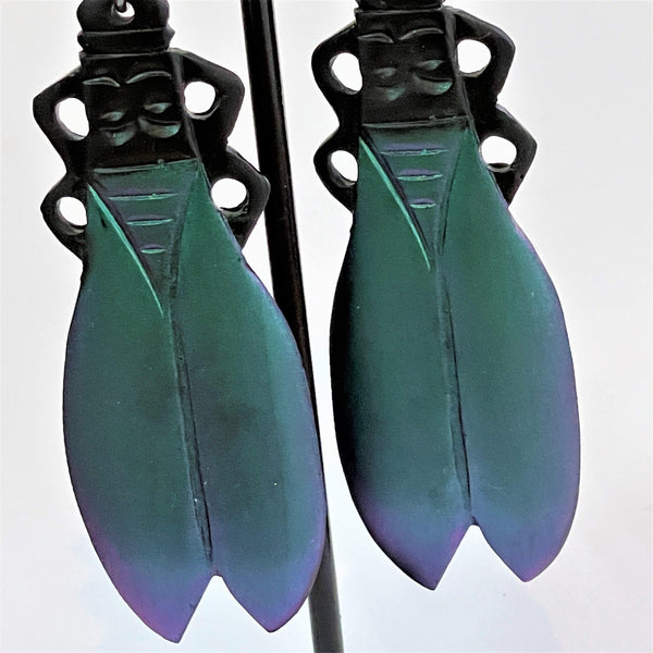 Cicada Designer Fluorescent Long Drop Earrings-Vintageonline-Vintage Online