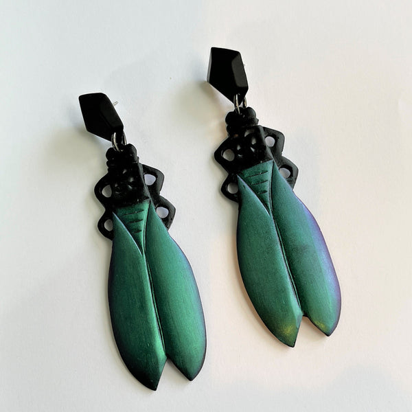 Cicada Designer Fluorescent Long Drop Earrings-Vintageonline-Vintage Online